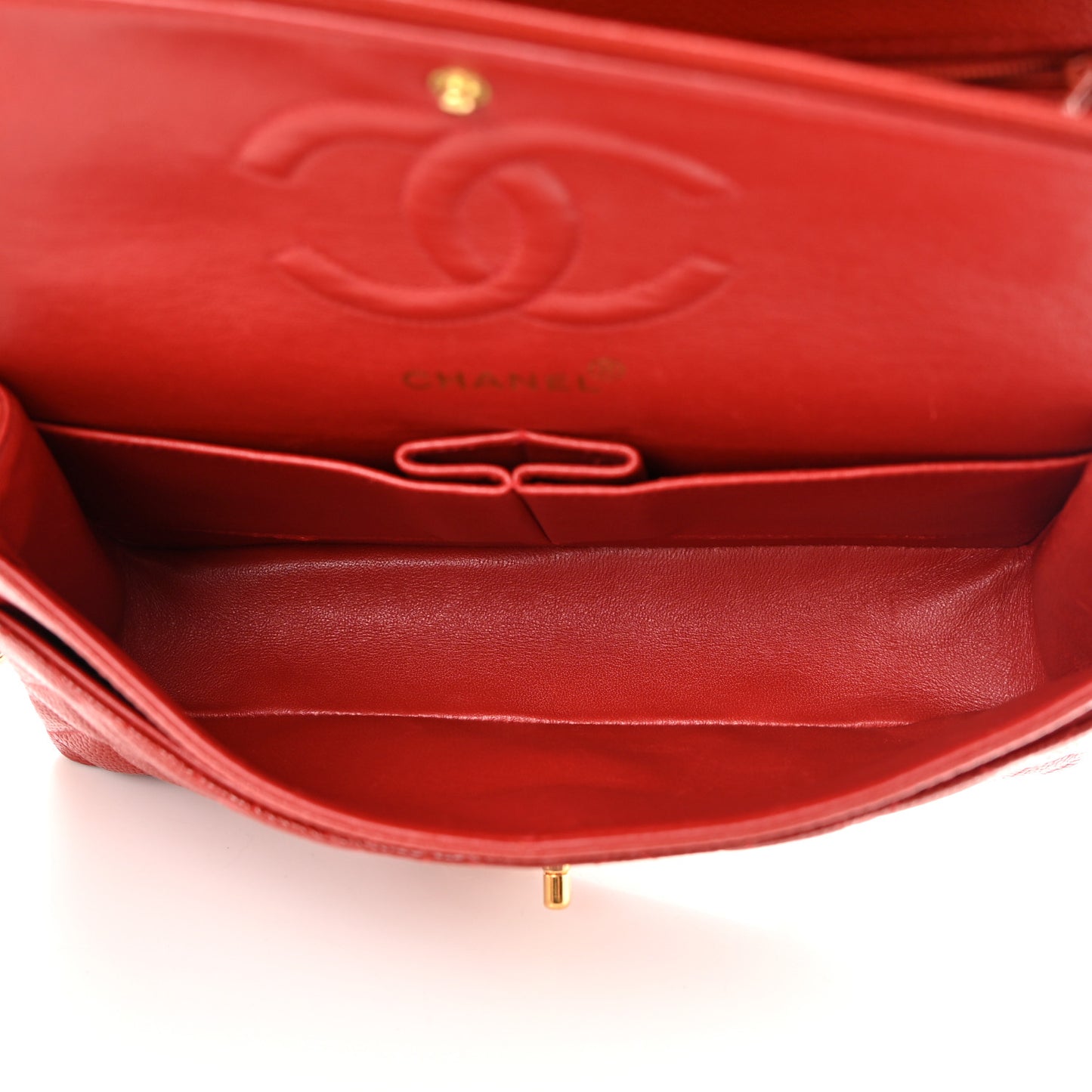 Caviar Quilted Medium Double Flap Red