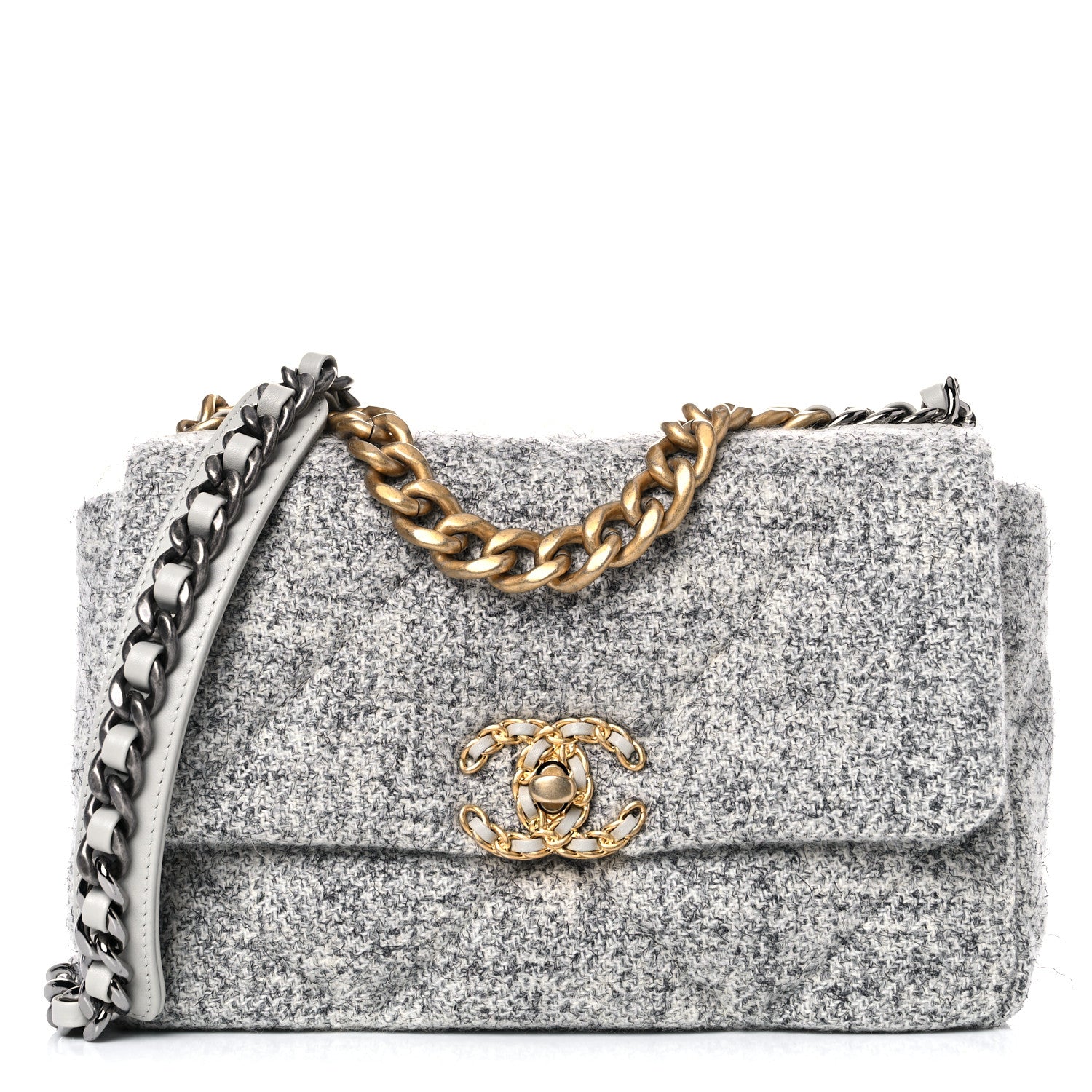 Chanel Tweed Quilted Medium Chanel 19 Flap Grey Ecru 1 of 11