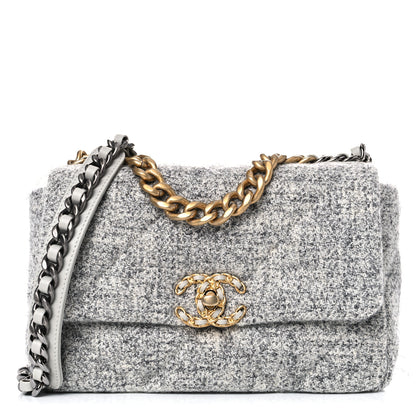 Chanel Tweed Quilted Medium Chanel 19 Flap Grey Ecru 1 of 11