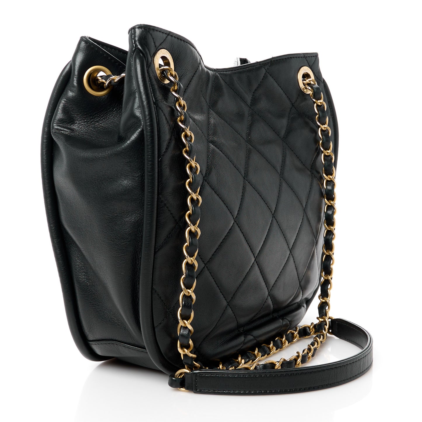 Shiny Lambskin Quilted Fashion Therapy Hobo Black