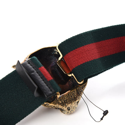 Gucci Web Feline Buckle Belt 90 36 Green Red 4 of 5