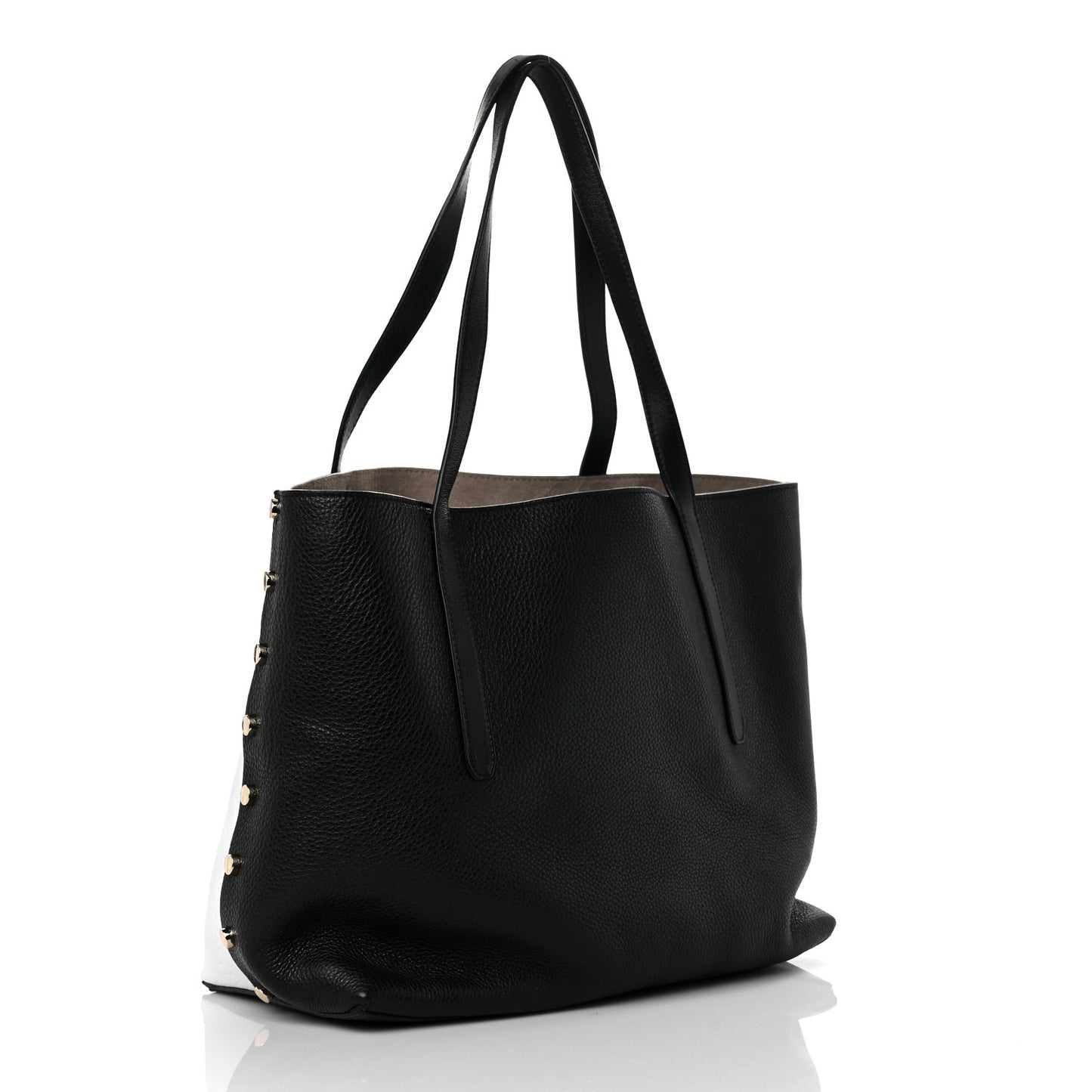 Calfskin Logo Embossed Twist East West Tote White Black