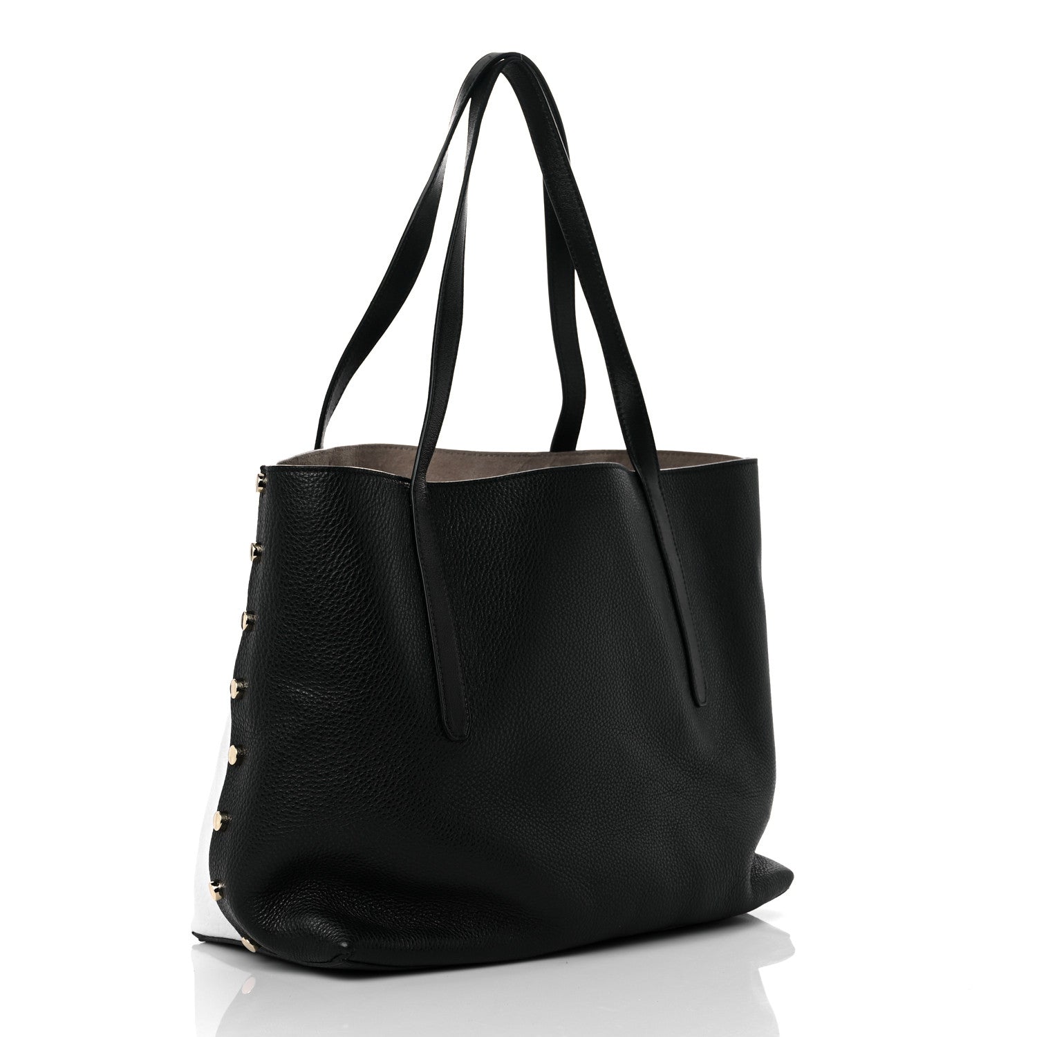 Jimmy Choo Calfskin Logo Embossed Twist East West Tote White Black 3 of 10