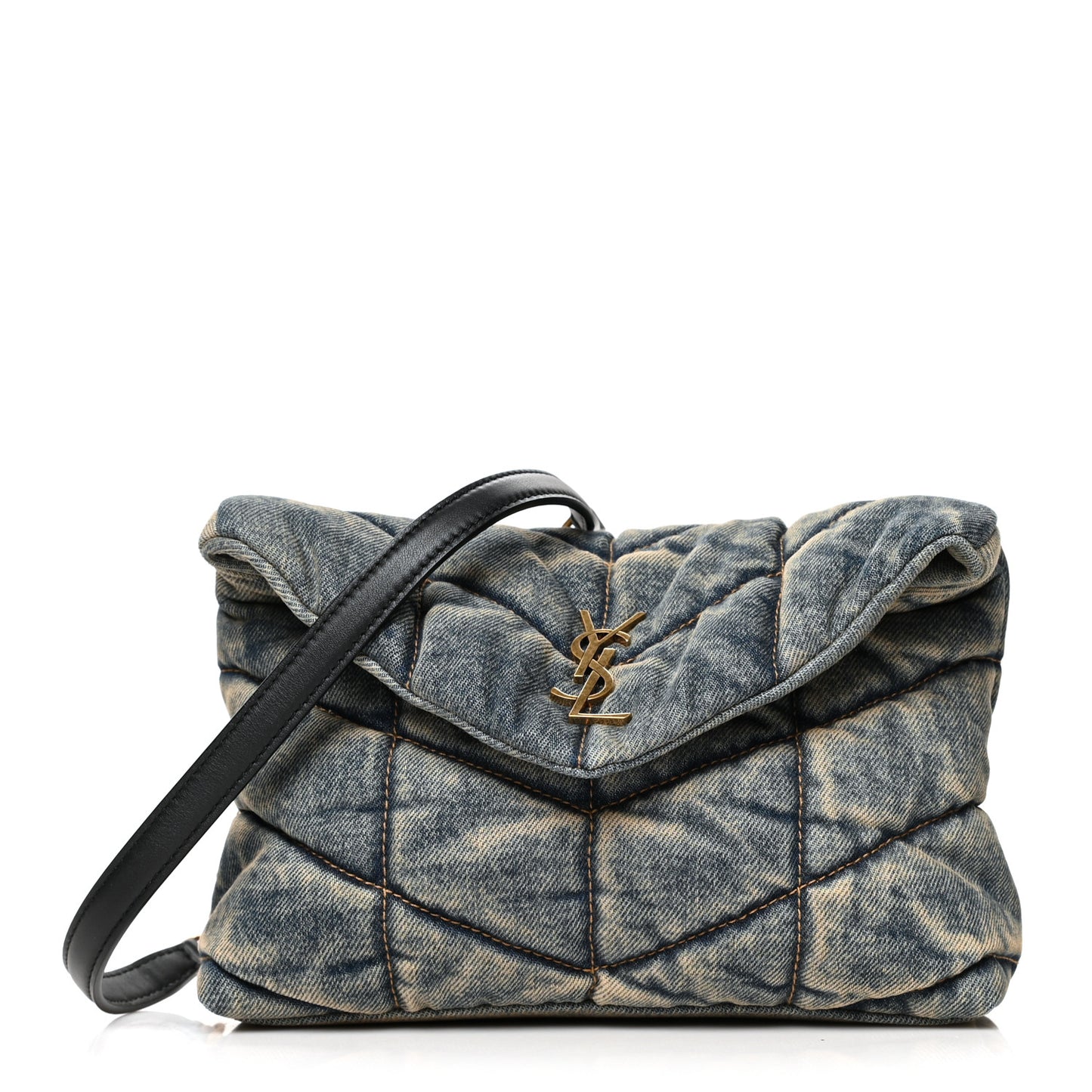 Denim Quilted Toy Loulou Puffer Monogram Chain Satchel Blue Black