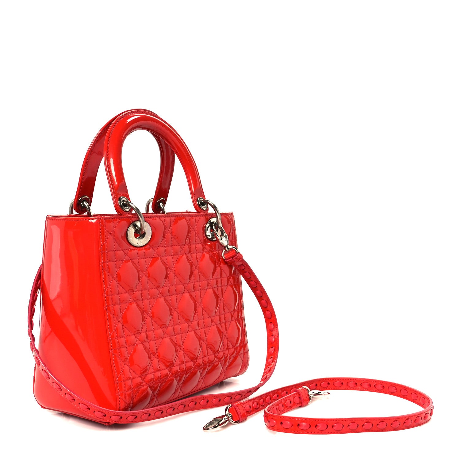 Christian Dior Patent Cannage Whipstitch Medium Lady Dior Red 3 of 11