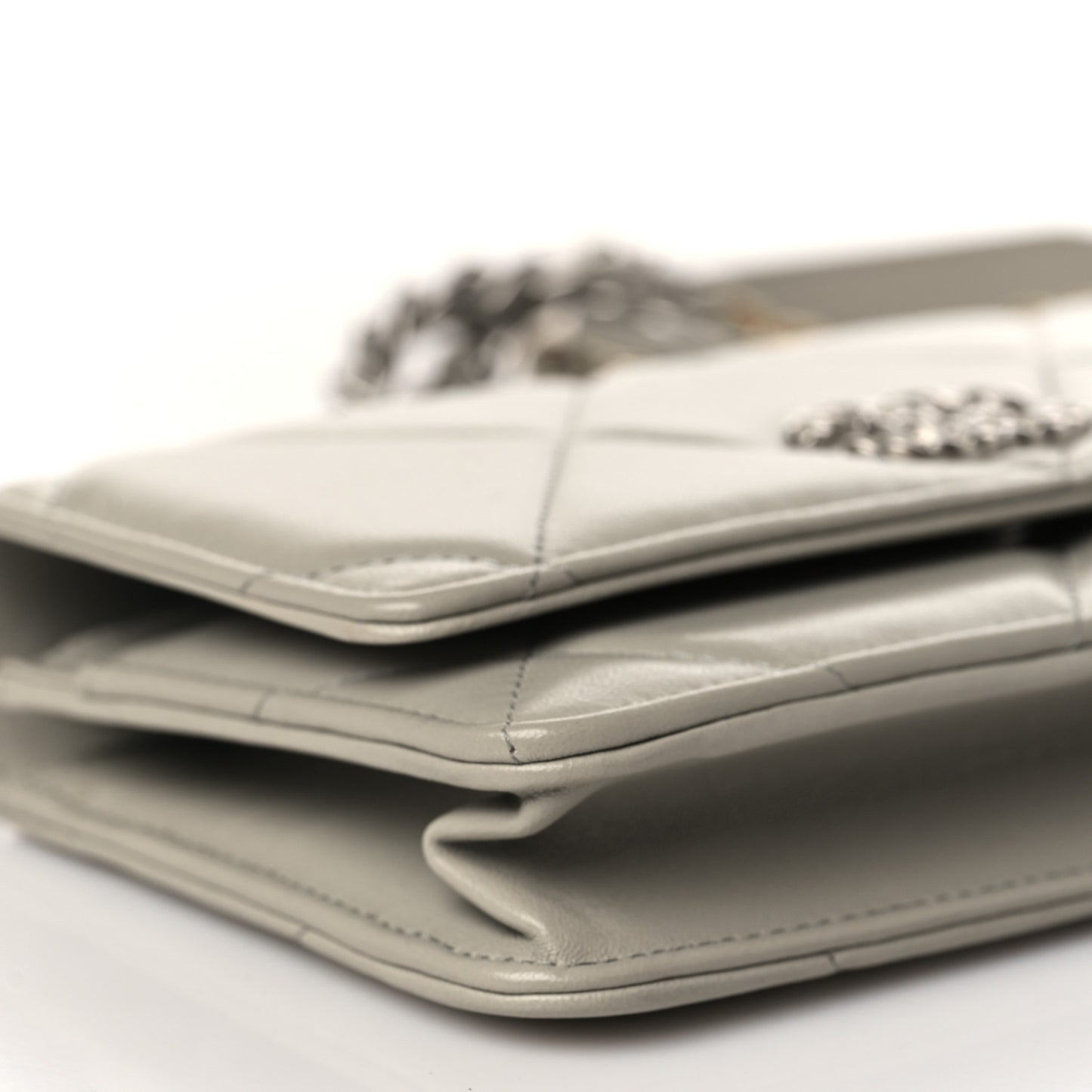 Lambskin Quilted Chanel 19 Wallet On Chain WOC Grey