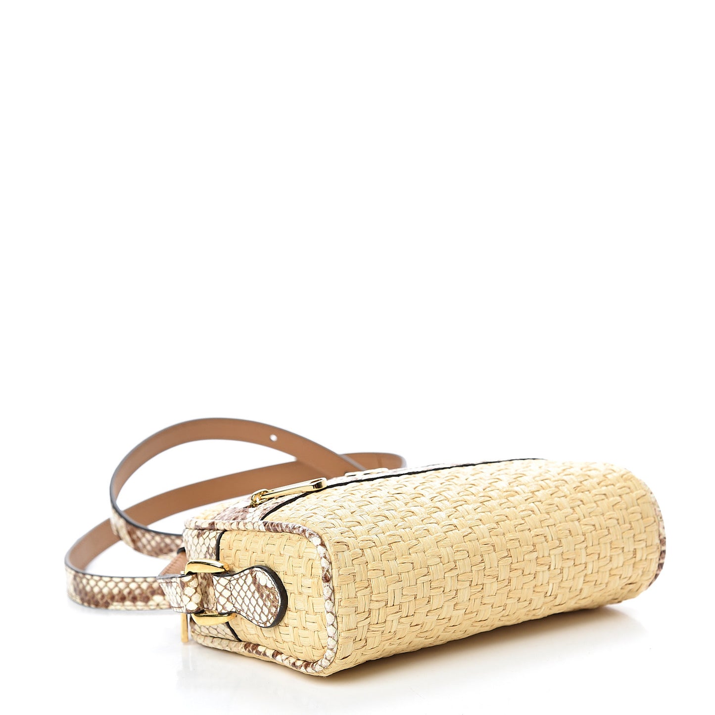 Raffia Elaphe Mini Ophidia Shoulder Bag Natural Cream Brown