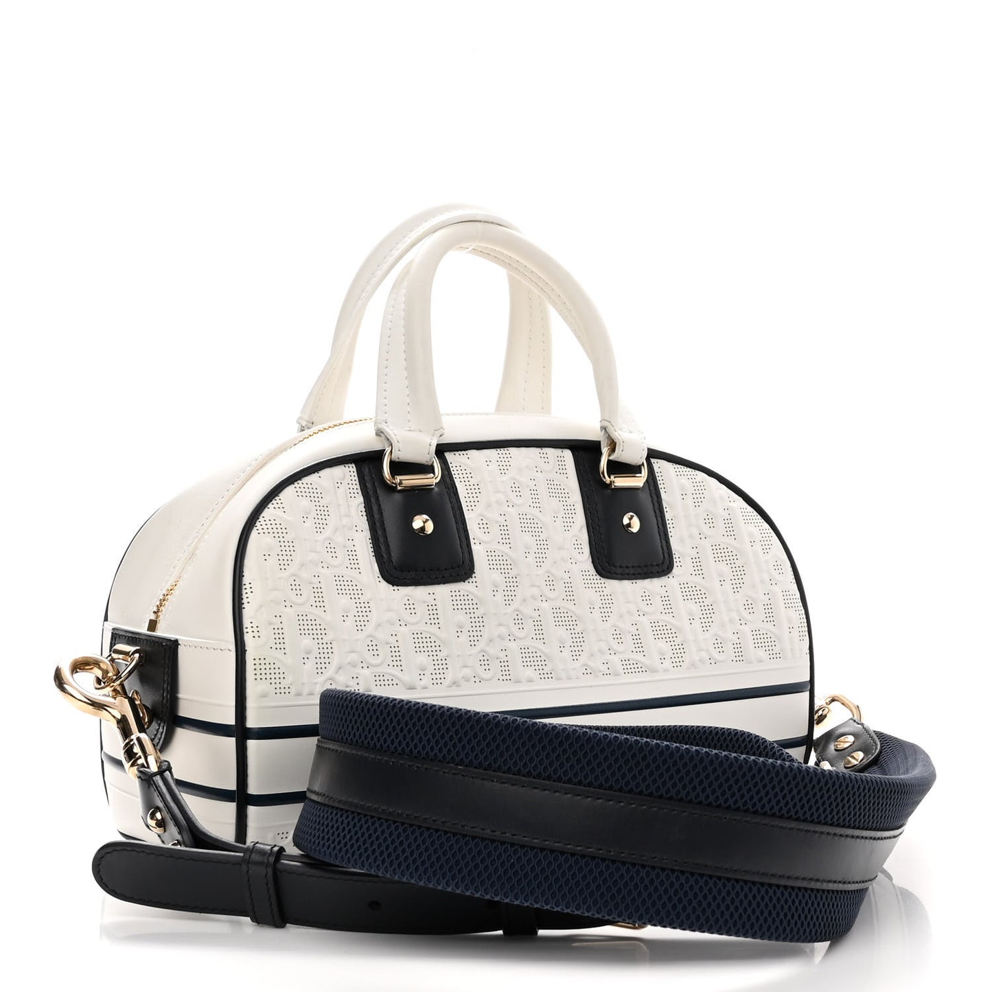 Perforated Calfskin Medium Dior Vibe Classic Bowling Bag White