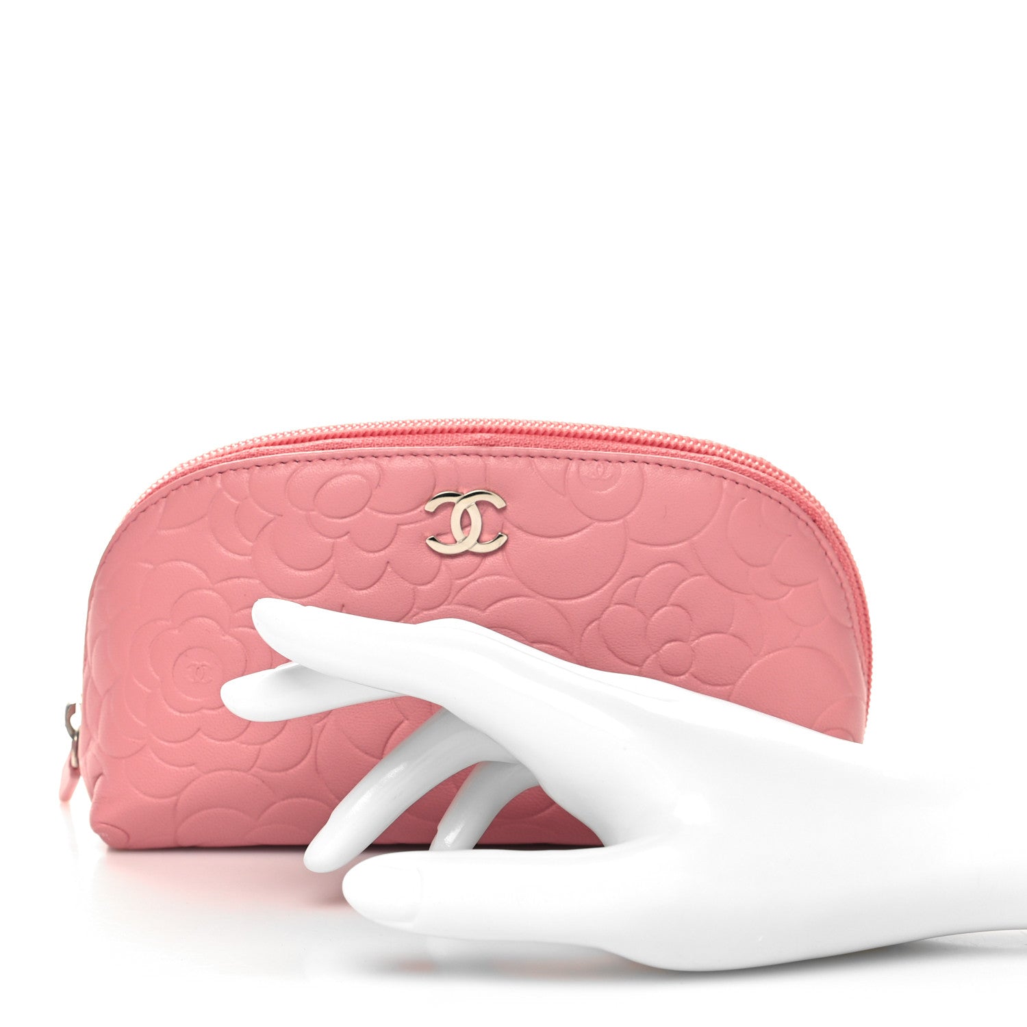 Chanel Lambskin Camellia Embossed Cosmetic Case Pink 2 of 11