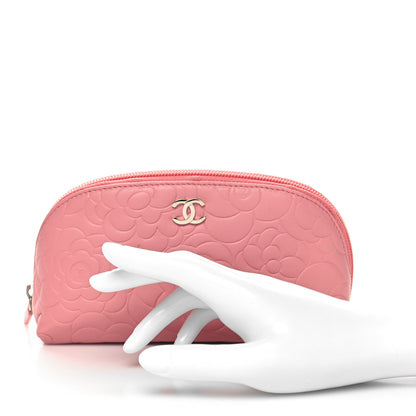 Chanel Lambskin Camellia Embossed Cosmetic Case Pink 2 of 11