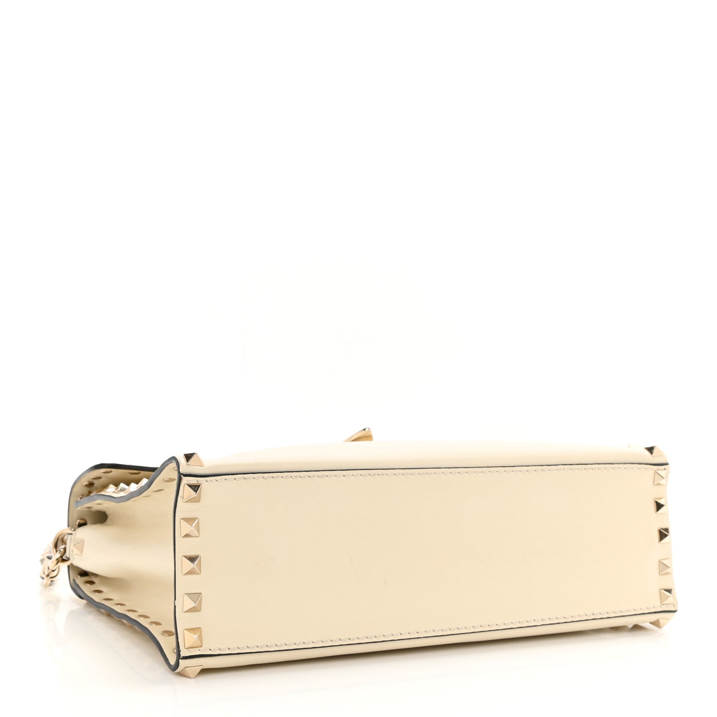 Vitello Small Rockstud Single Handle Flap Bag Light Ivory