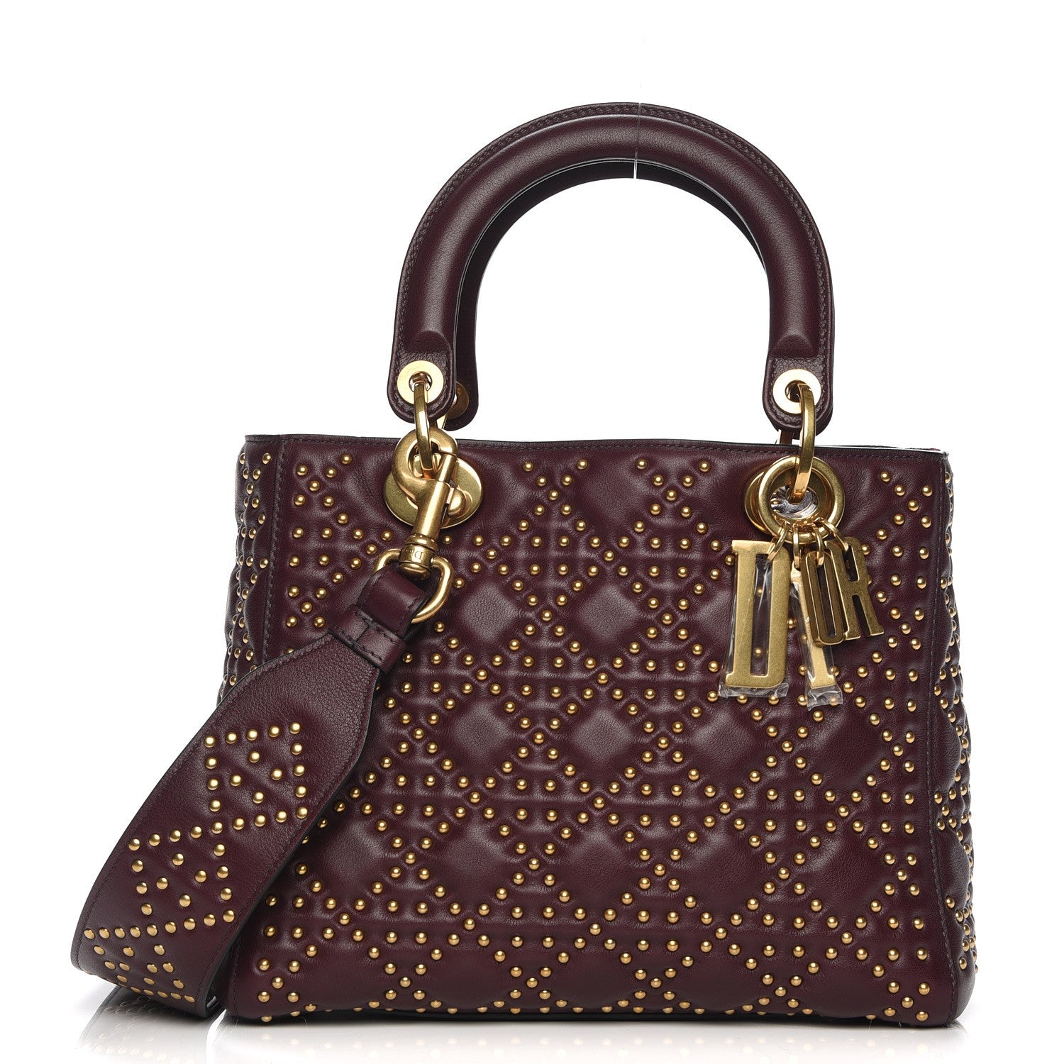 Christian Dior Calfskin Cannage Studded Medium Supple Lady Dior Deep Amaranth 1 of 8