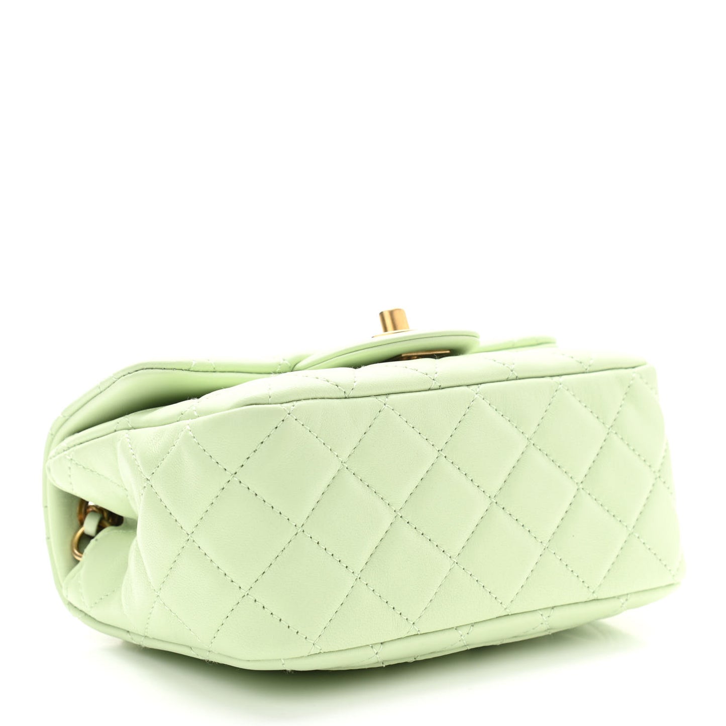 Lambskin Quilted Mini Pearl Crush Flap Light Green