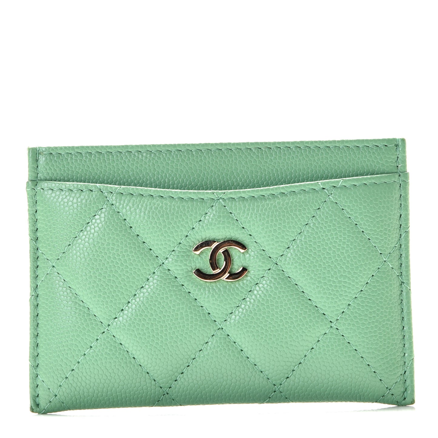 Caviar Quilted Card Holder Green