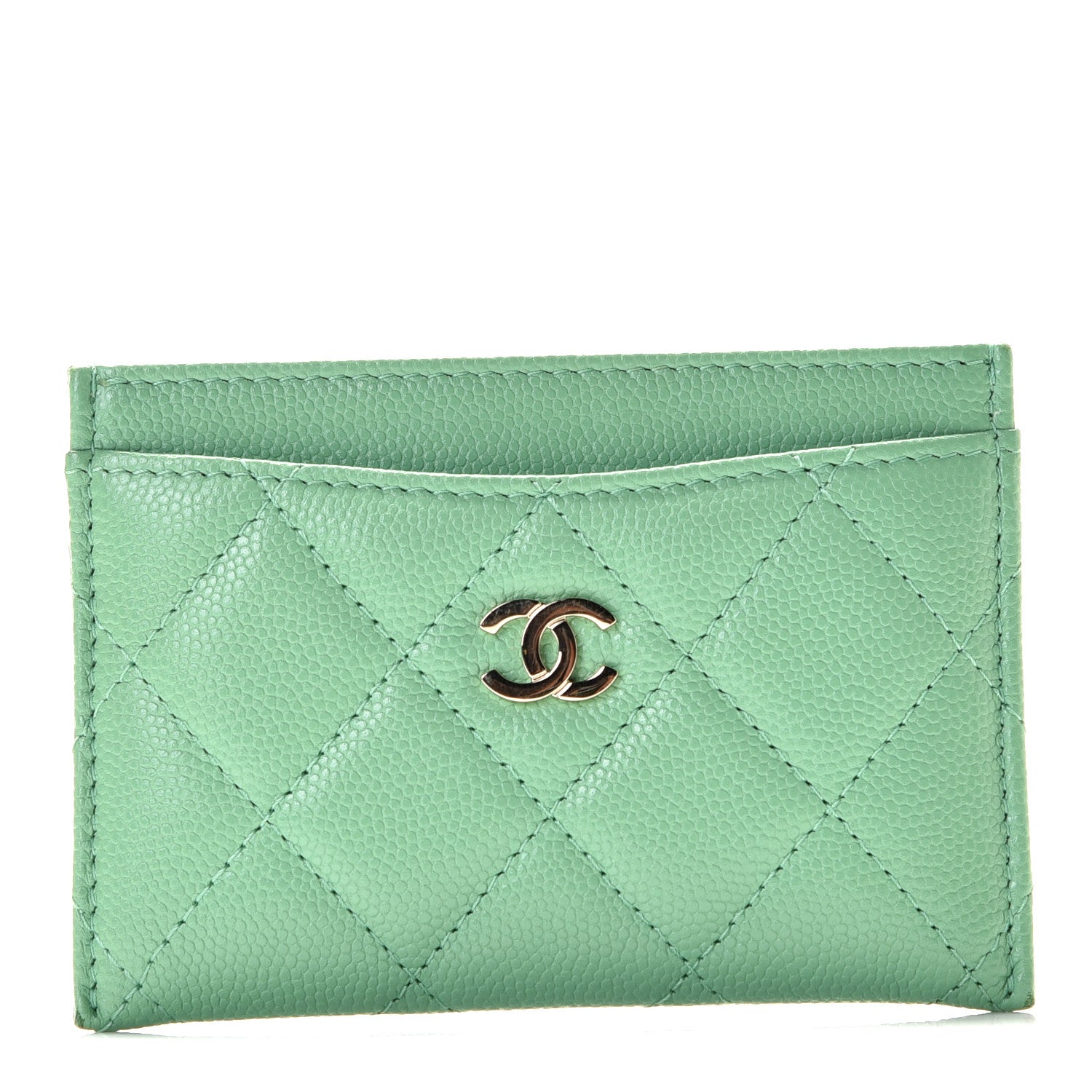 Chanel Caviar Quilted Card Holder Green 1 of 10