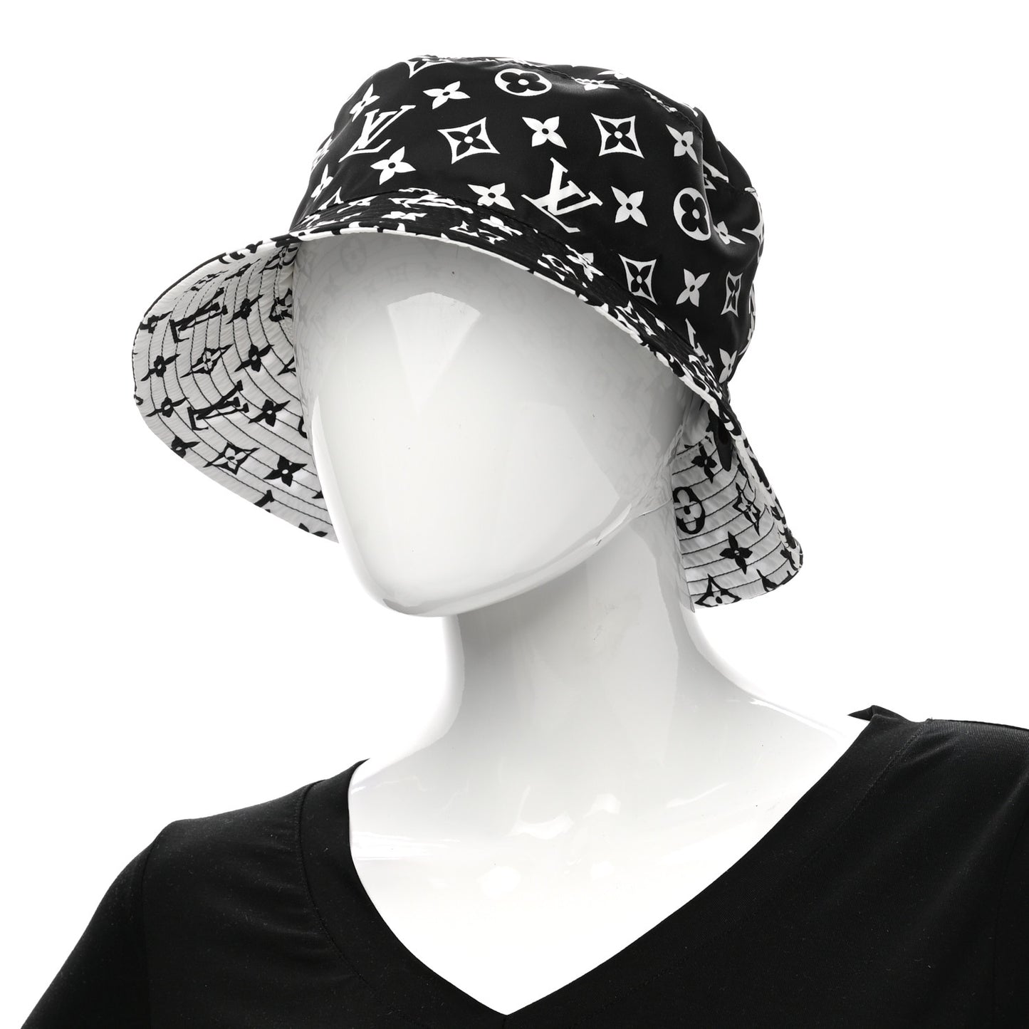Nylon Monogram Reversible Bob Bucket Hat M Black White