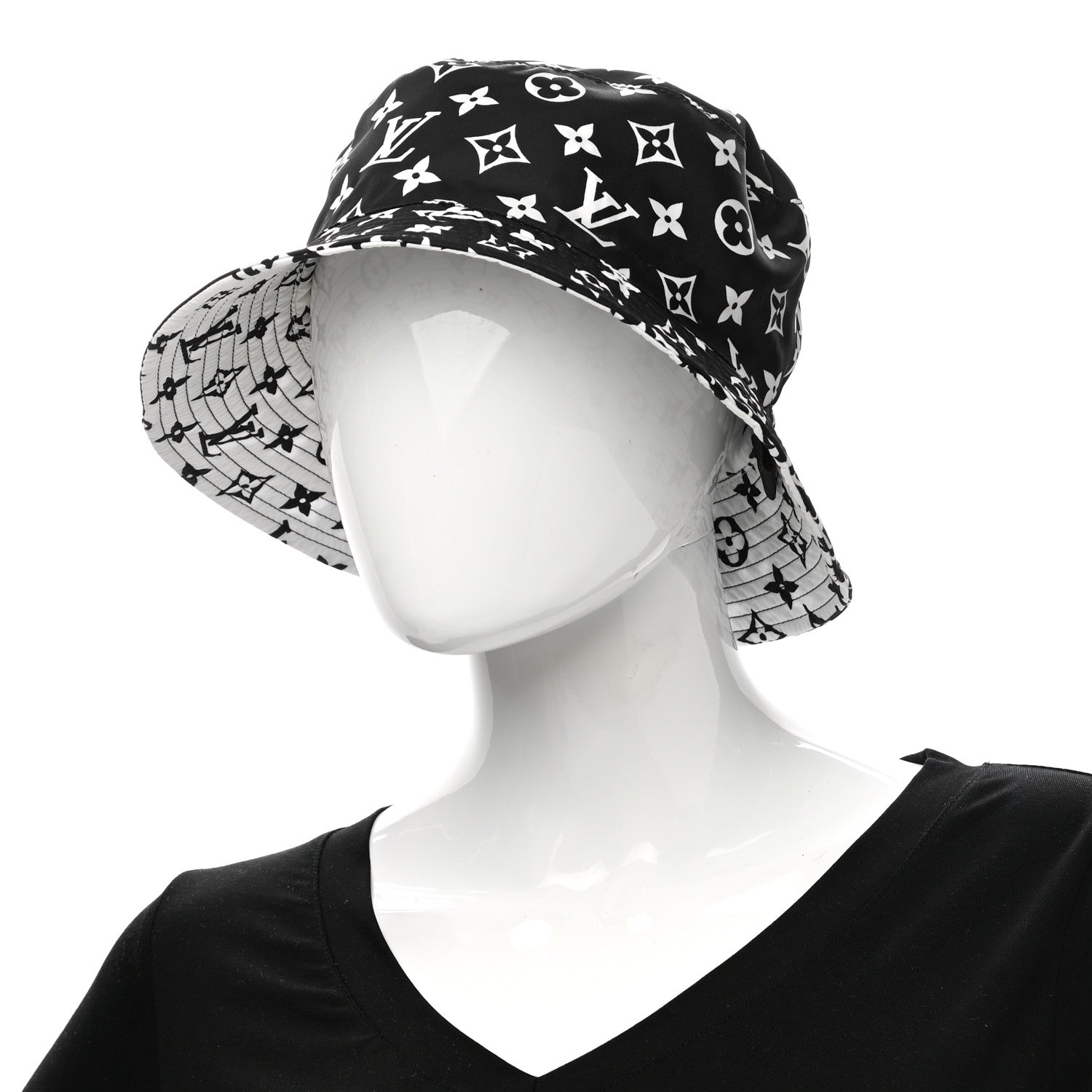Louis Vuitton Nylon Monogram Reversible Bob Bucket Hat M Black White 2 of 17