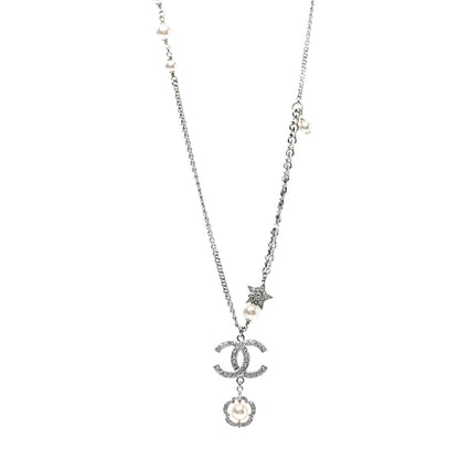 Chanel Crystal Pearl CC Star Necklace Silver 1 of 6