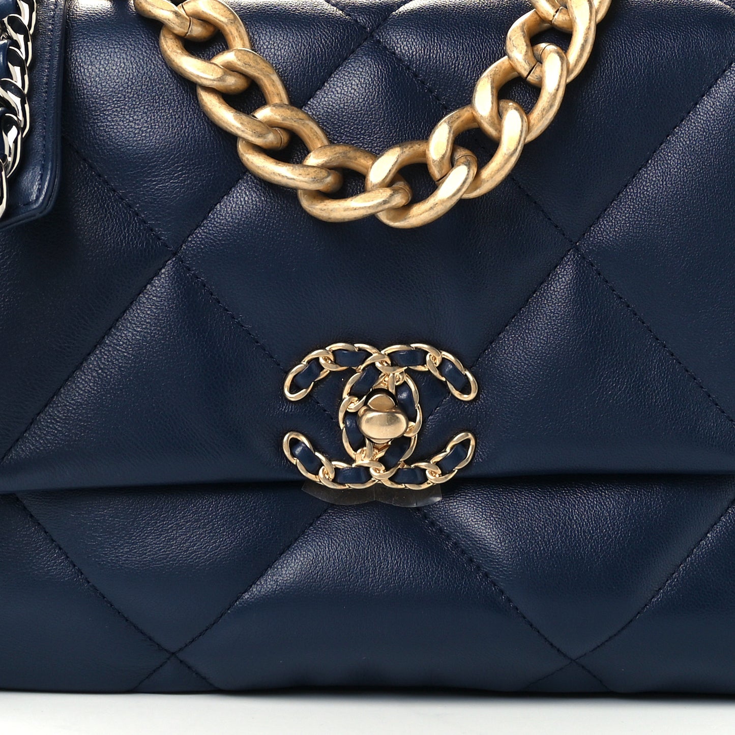 Lambskin Quilted Large Chanel 19 Flap Navy Blue