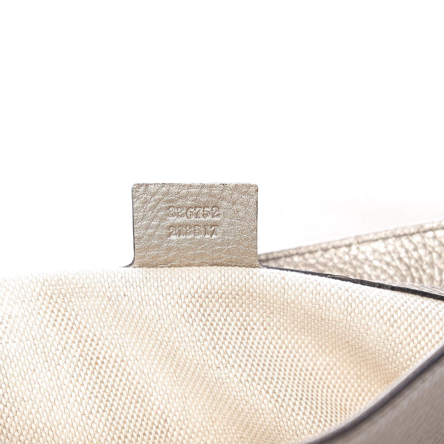 Gucci Metallic Pebbled Calfskin Medium Soho Flap Crossbody Golden Beige 6 of 9