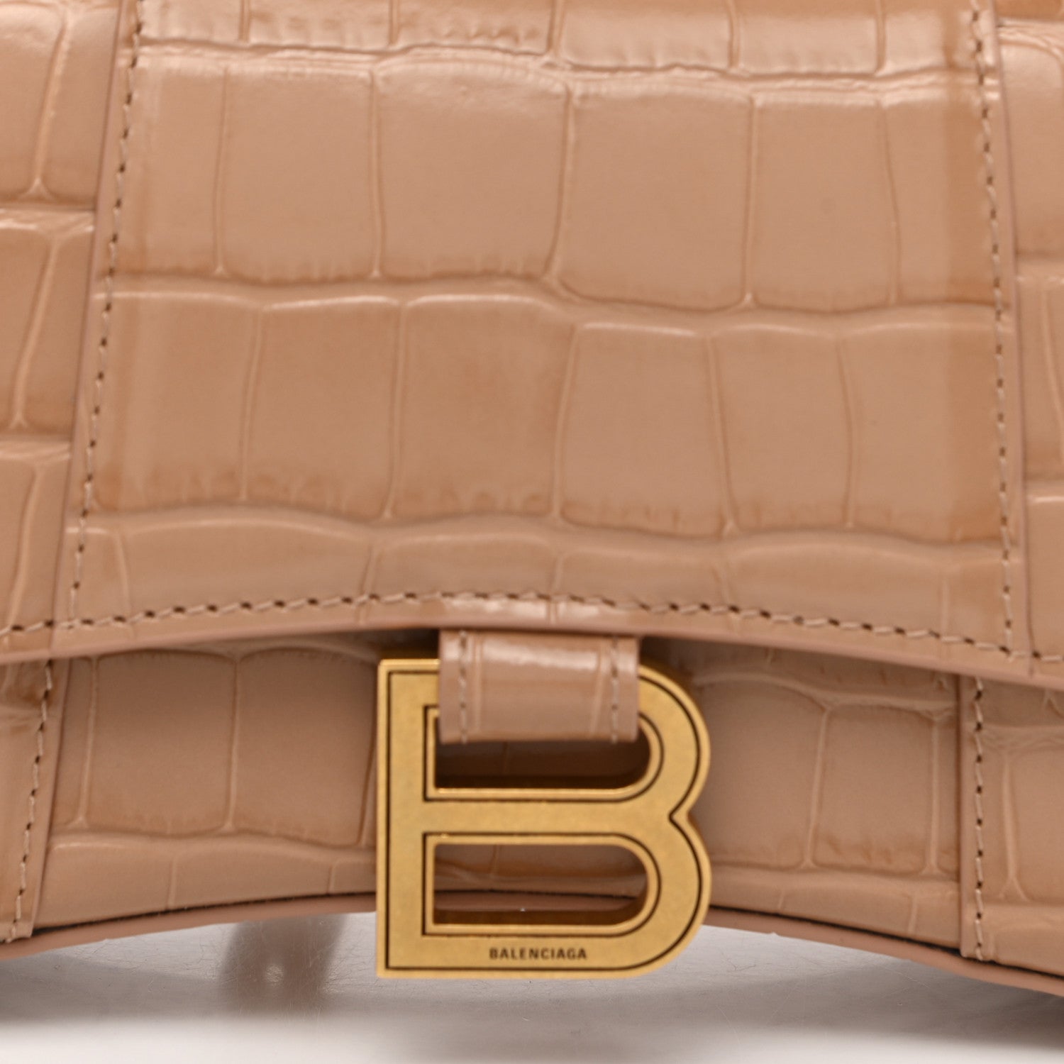 Balenciaga Shiny Calfskin Crocodile Embossed Hourglass Top Handle Bag XS Nude Beige 9 of 11