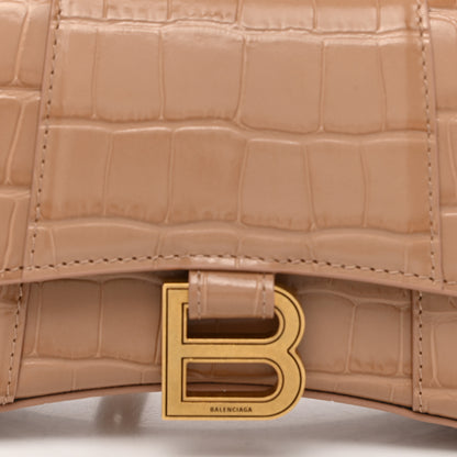 Balenciaga Shiny Calfskin Crocodile Embossed Hourglass Top Handle Bag XS Nude Beige 9 of 11