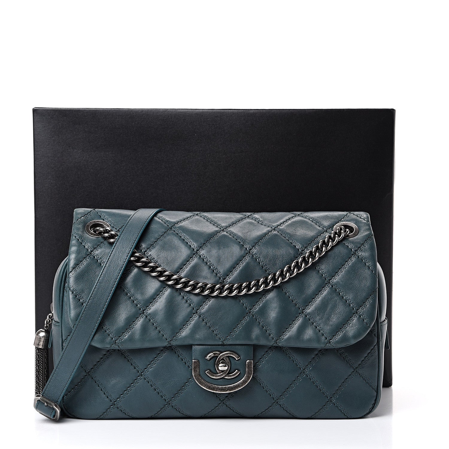 Chanel Calfskin Quilted Jumbo Coco Sporran Flap Dark Green 12 of 12