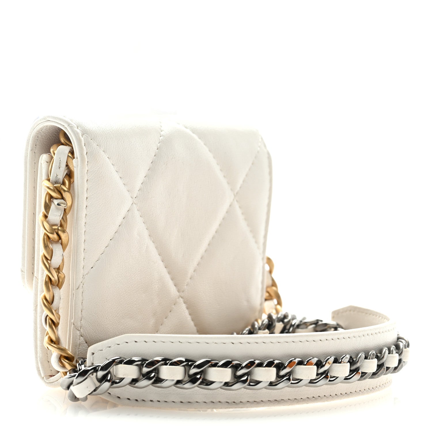Chanel Lambskin Quilted Chanel 19 Flap Coin Purse With Chain White 3 of 9