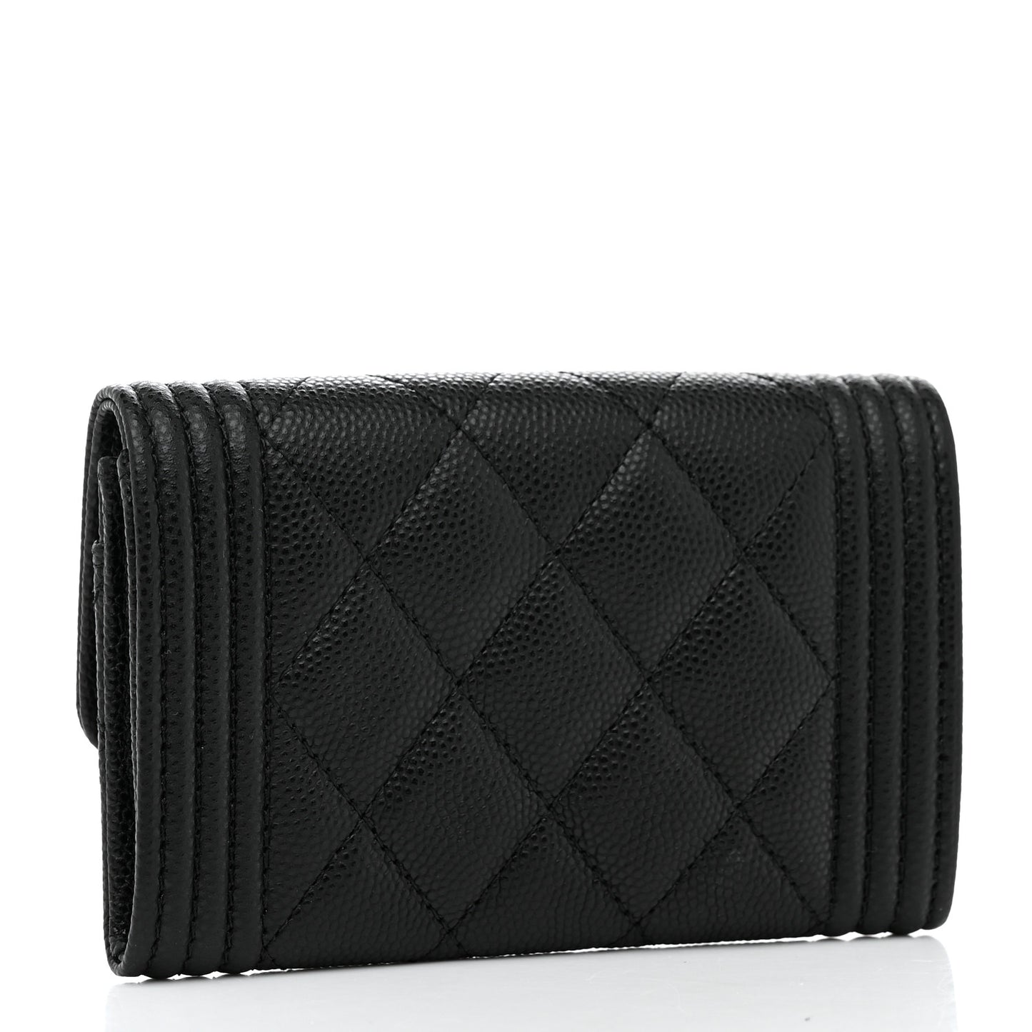 Caviar Quilted Boy Flap Card Holder Black