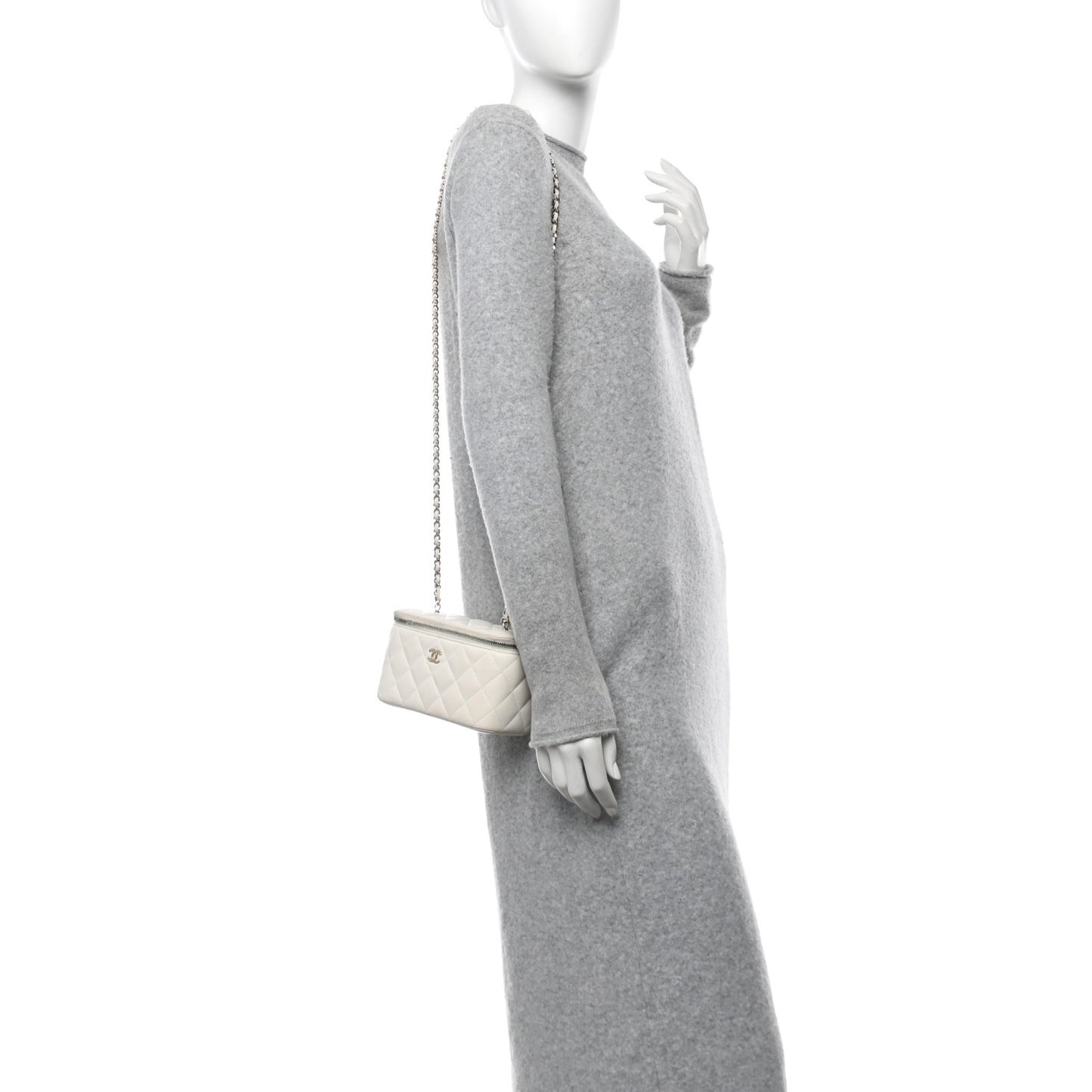 Lambskin Quilted Enamel CC Pearl Crush Small Vanity Case With Chain White