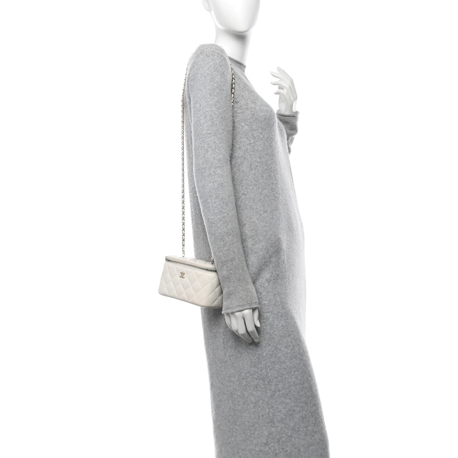 Chanel Lambskin Quilted Enamel CC Pearl Crush Small Vanity Case With Chain White 3 of 11