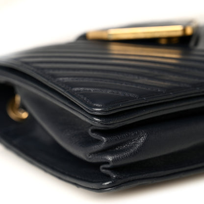 Chanel Shiny Sheepskin Chevron Quilted  Collar and Tie Camera Case Navy 8 of 9
