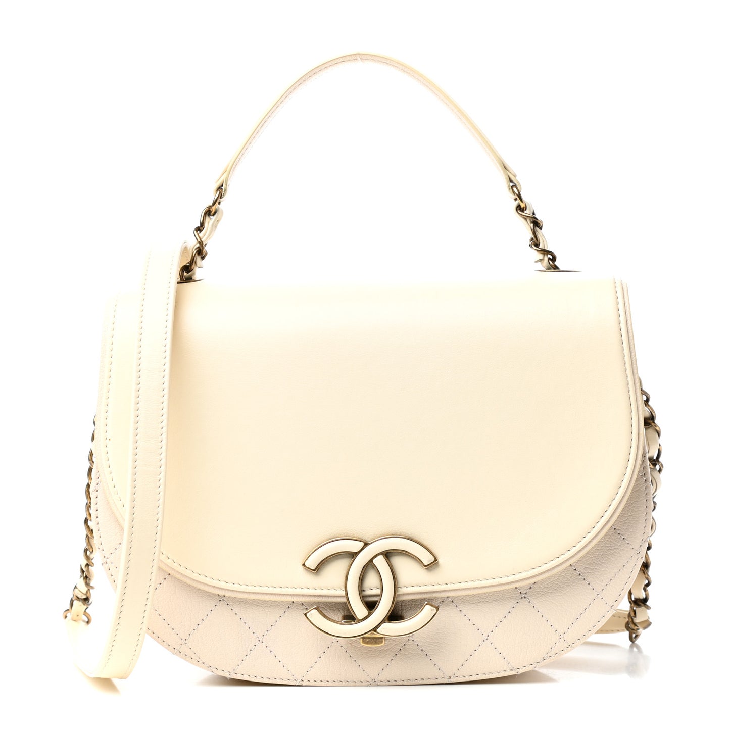 Shiny Calfskin Goatskin Quilted Medium Coco Curve Messenger Flap White