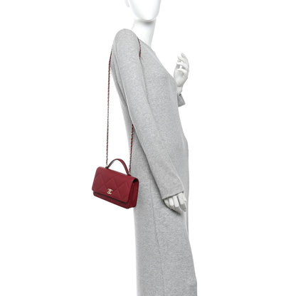 Chanel Shiny Caviar Quilted Turnlock Top Handle Wallet On Chain WOC Red 2 of 11