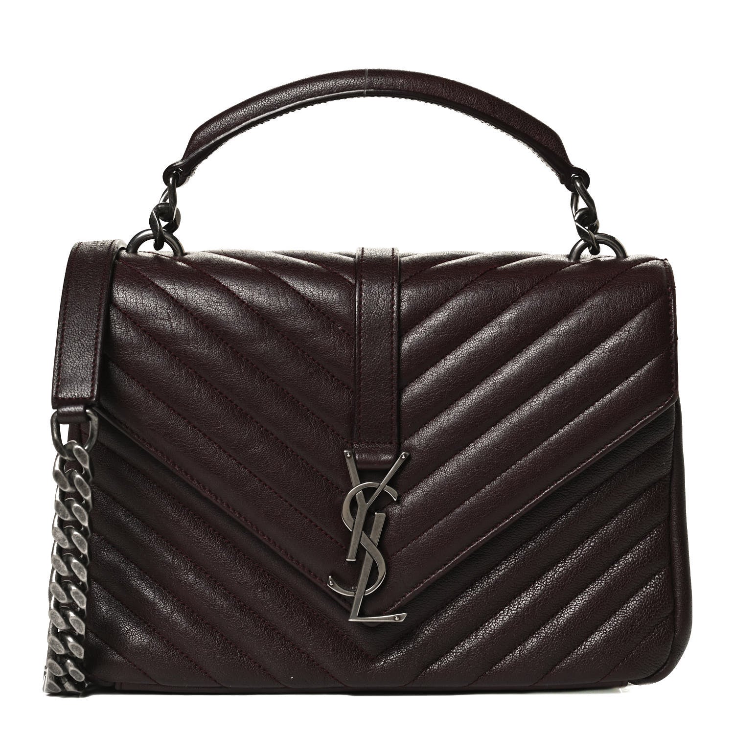 Saint Laurent Sheepskin Matelasse Chevron Monogram Medium College Bag Amaranto 1 of 14
