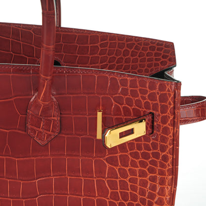 Hermes Shiny Porosus Crocodile Horseshoe Birkin 35 Rouge H Graphite 16 of 24