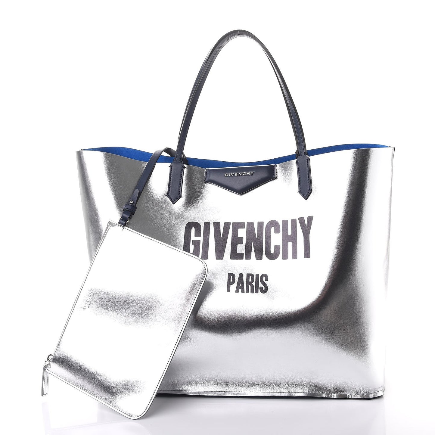 Metallic Calfskin Suede Ombre Large Reversible Antigona Tote Blue Silver