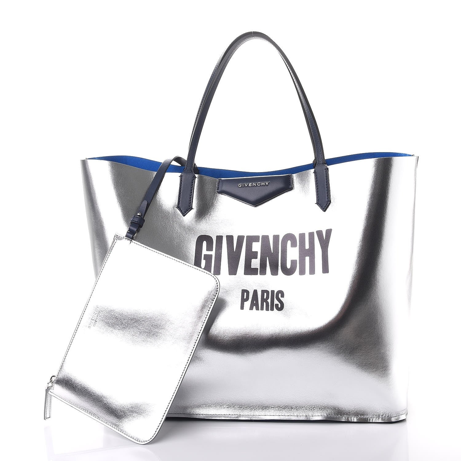 Givenchy Metallic Calfskin Suede Ombre Large Reversible Antigona Tote Blue Silver 6 of 15