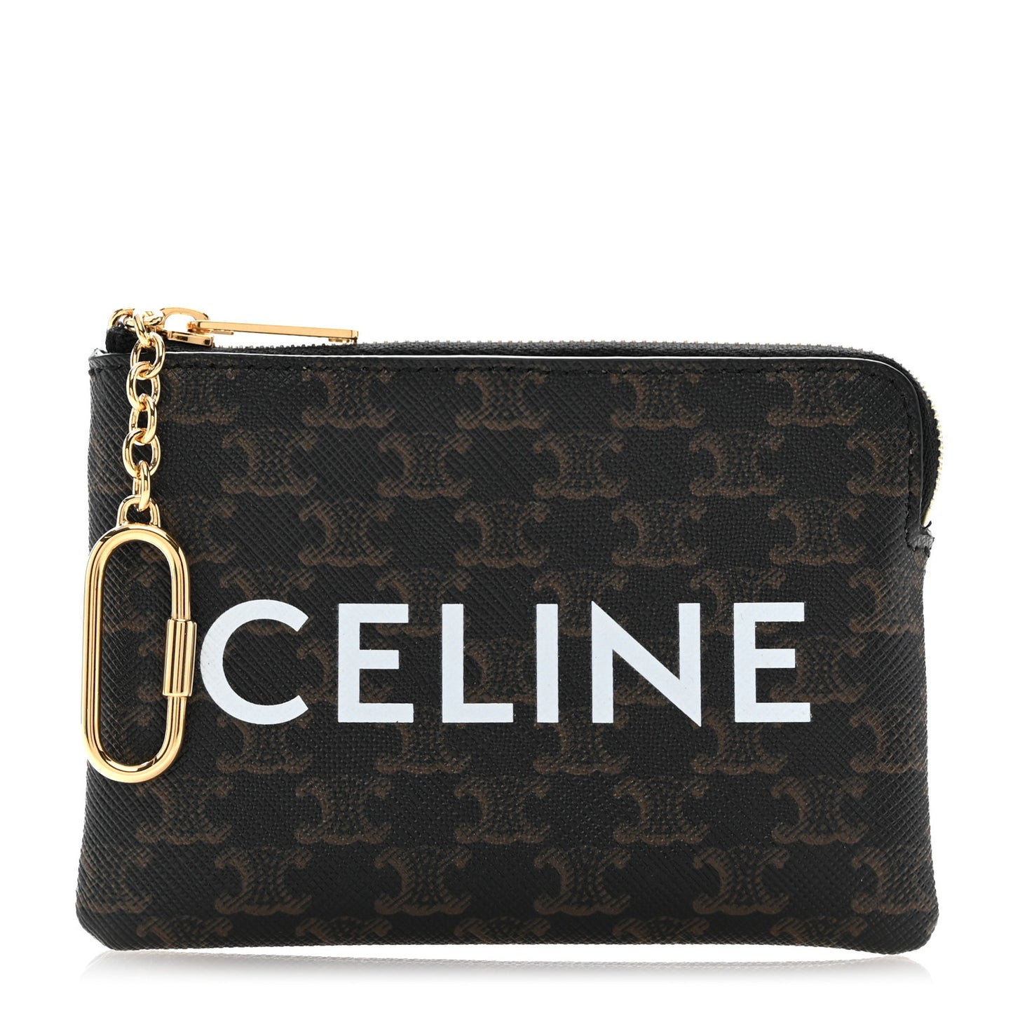 Triomphe Canvas Logo Coin and Card Pouch With Hook Black