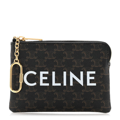 Celine Triomphe Canvas Logo Coin and Card Pouch With Hook Black 1 of 8