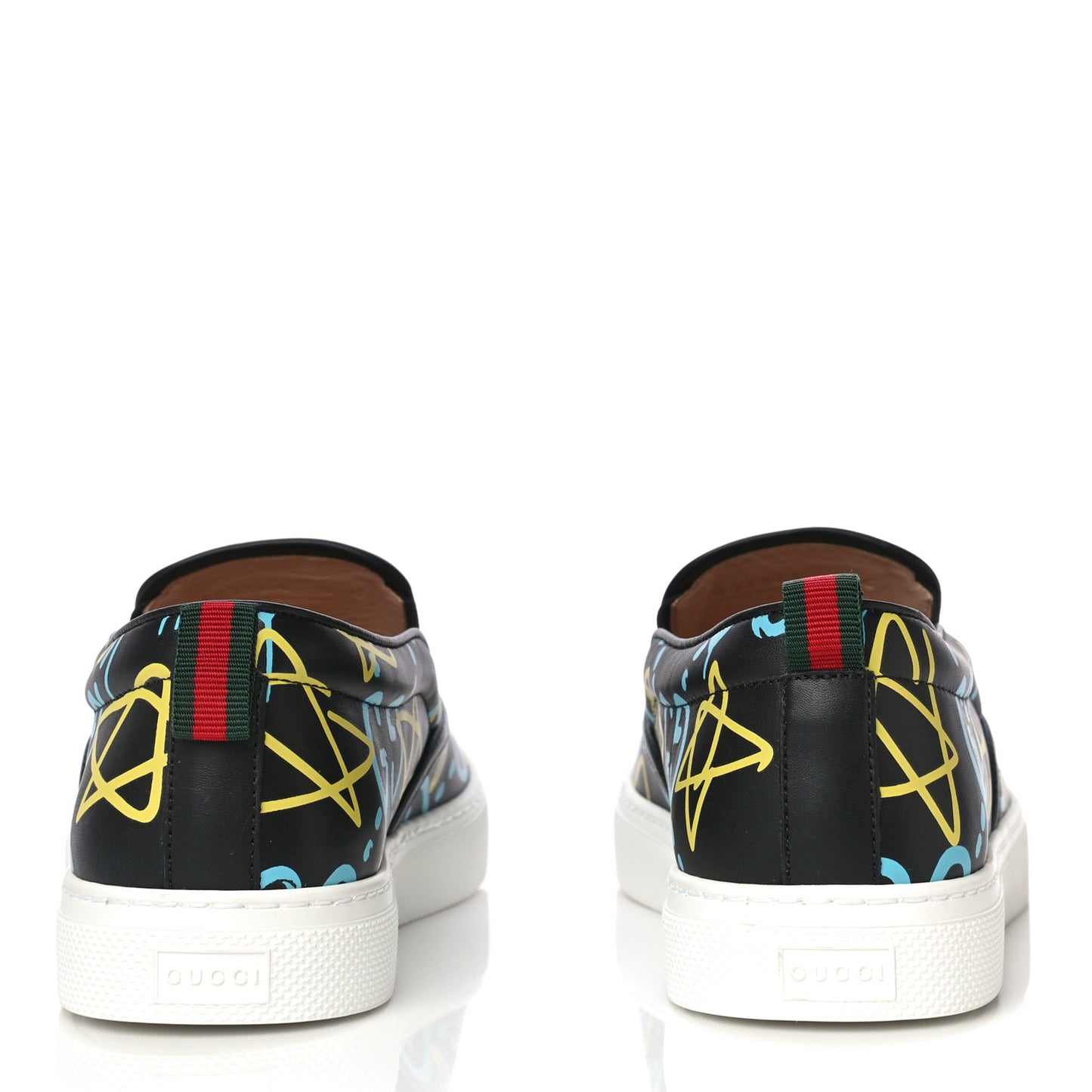 Calfskin GucciGhost Print Mens Dublin Slip On Sneakers 8 Black New Acquamarine