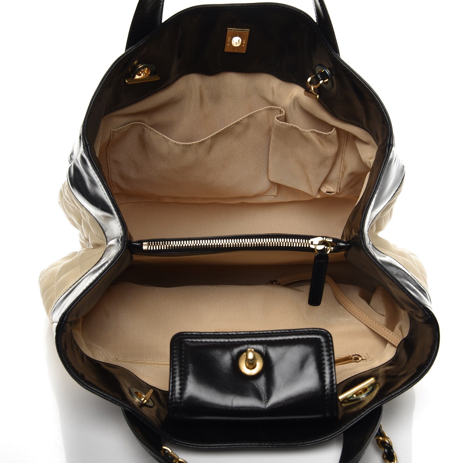 Chanel Calfskin Quilted In The Mix Shopping Tote Beige Black 6 of 8