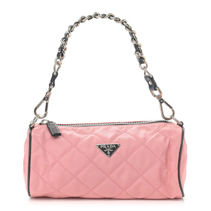 Prada Tessuto Nylon Saffiano Impunturato Quilted Barrel Pochette Pink Black 1 of 12