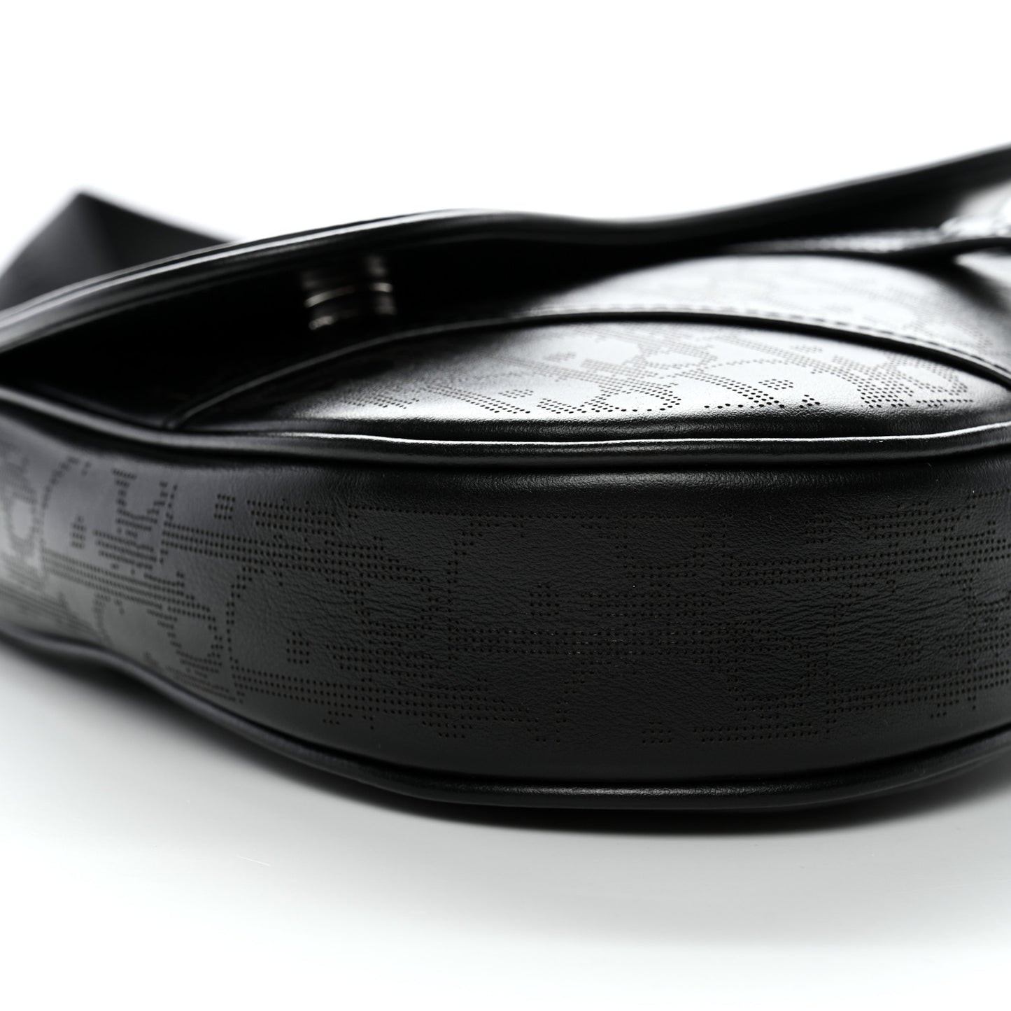 Calfskin Perforated Oblique Galaxy Mens Saddle Bag Black