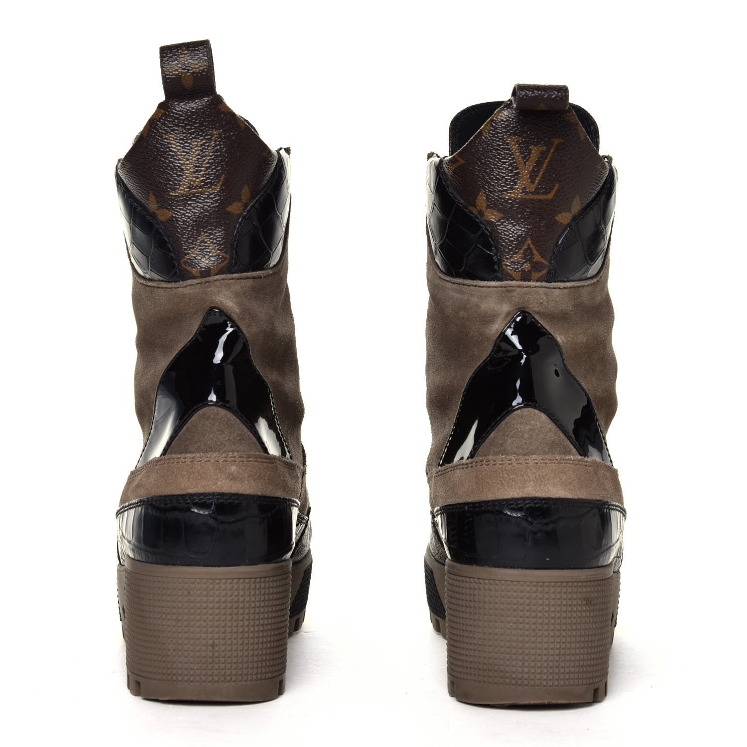 Louis Vuitton Suede Calfskin Monogram Laureate Platform Desert Boots 37.5 Taupe 5 of 6