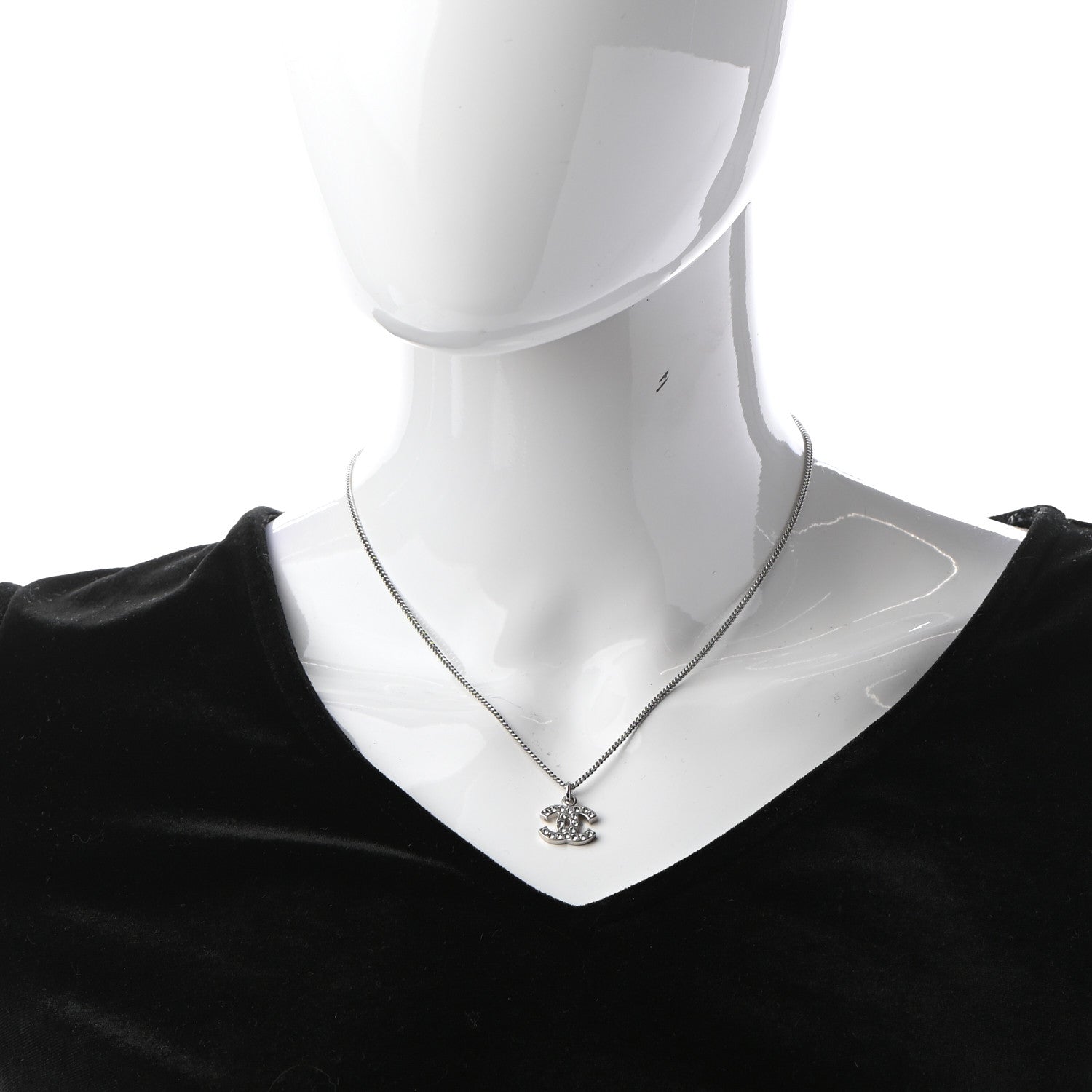 Chanel Crystal CC Necklace Silver 2 of 5