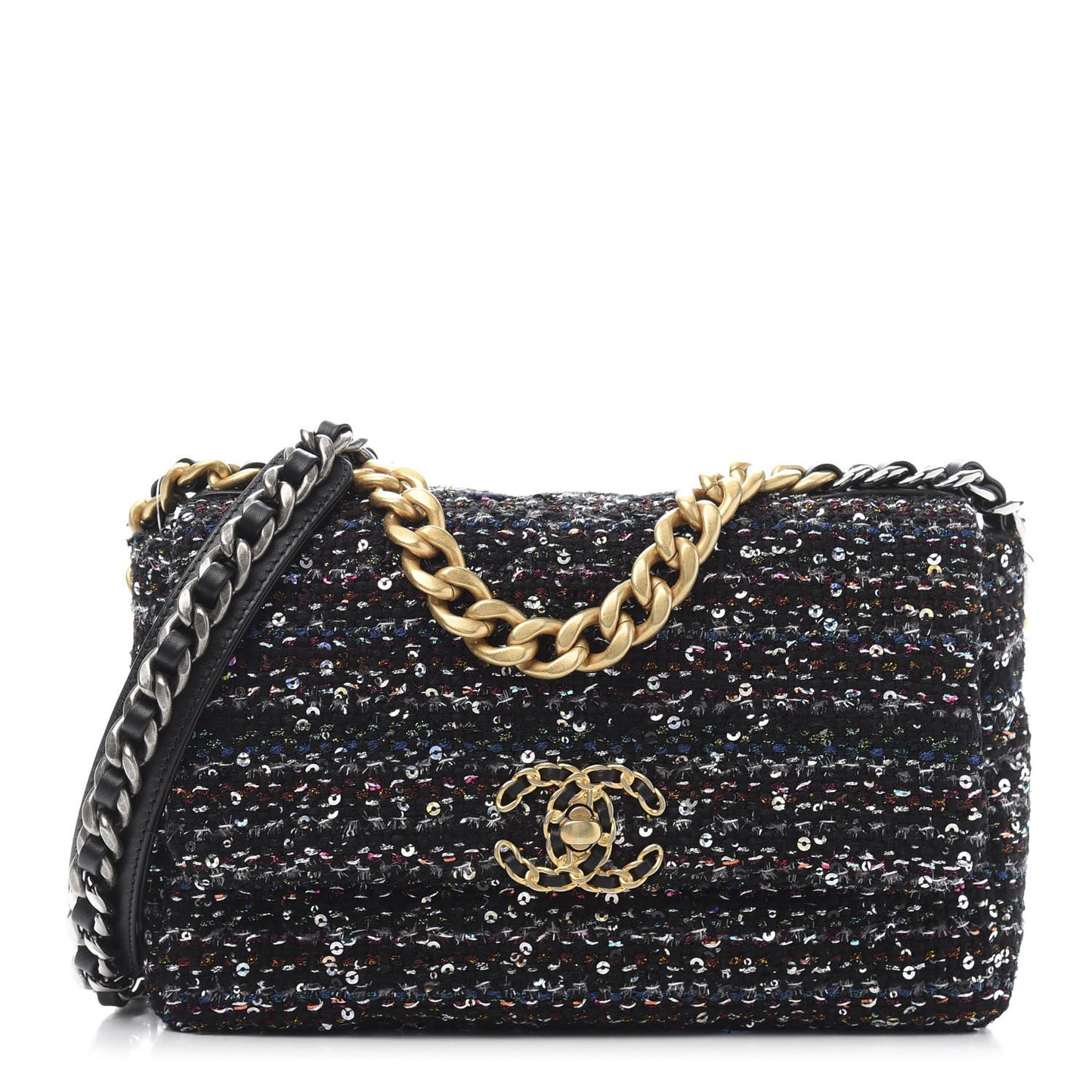 Tweed Sequin Quilted Medium 19 Flap Black Multicolor