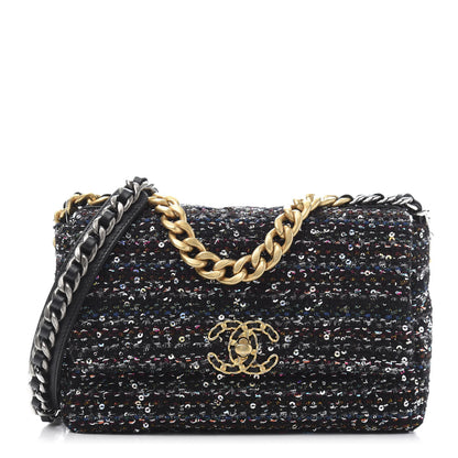 Chanel Tweed Sequin Quilted Medium 19 Flap Black Multicolor 1 of 11