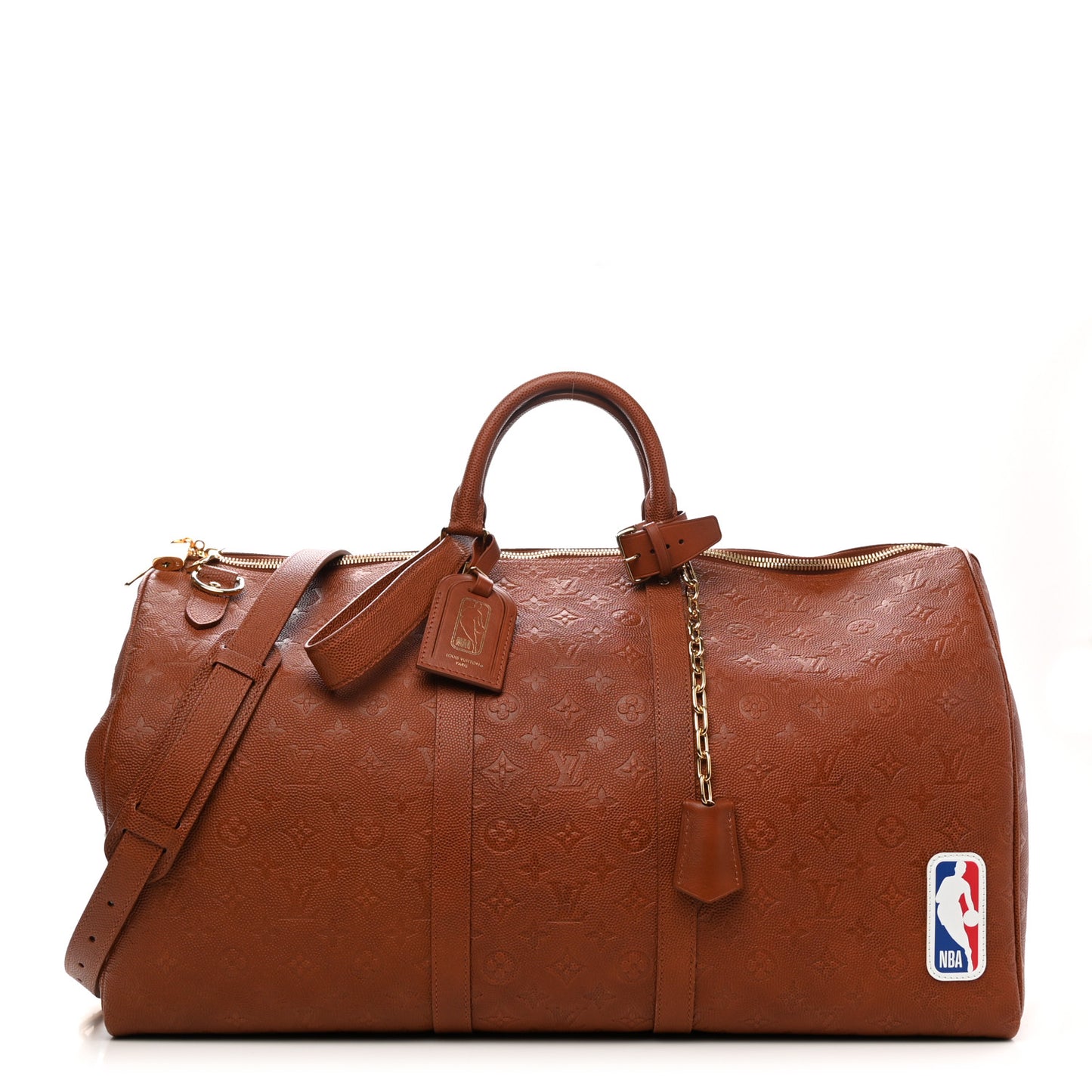 X NBA Ball Grain Cowhide Monogram Embossed Keepall 55 Brown