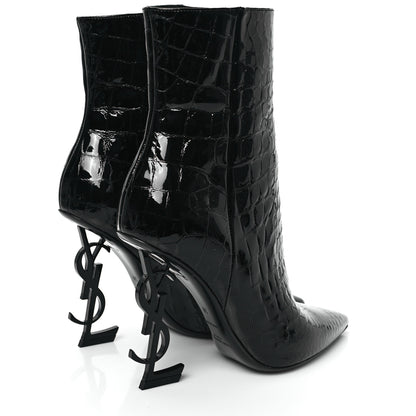 Saint Laurent Alligator Embossed Patent Calfskin Opyum 110 Ankle Boots 38 Black 4 of 8